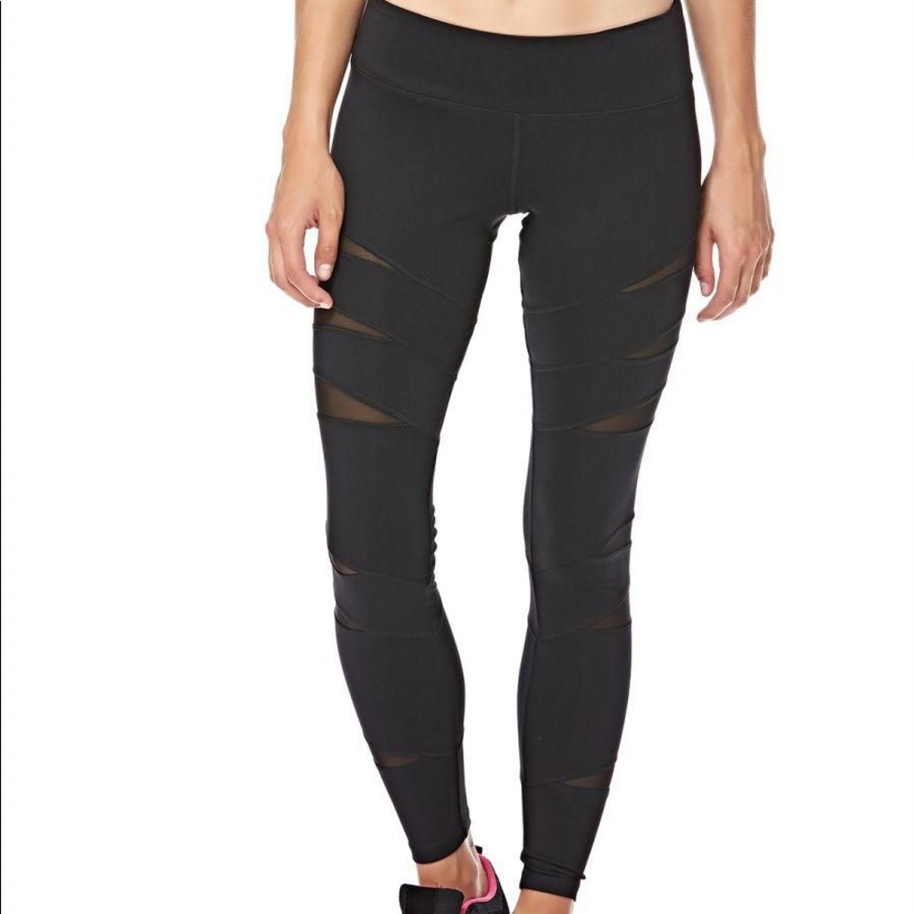 Black Mesh Striped Leggings